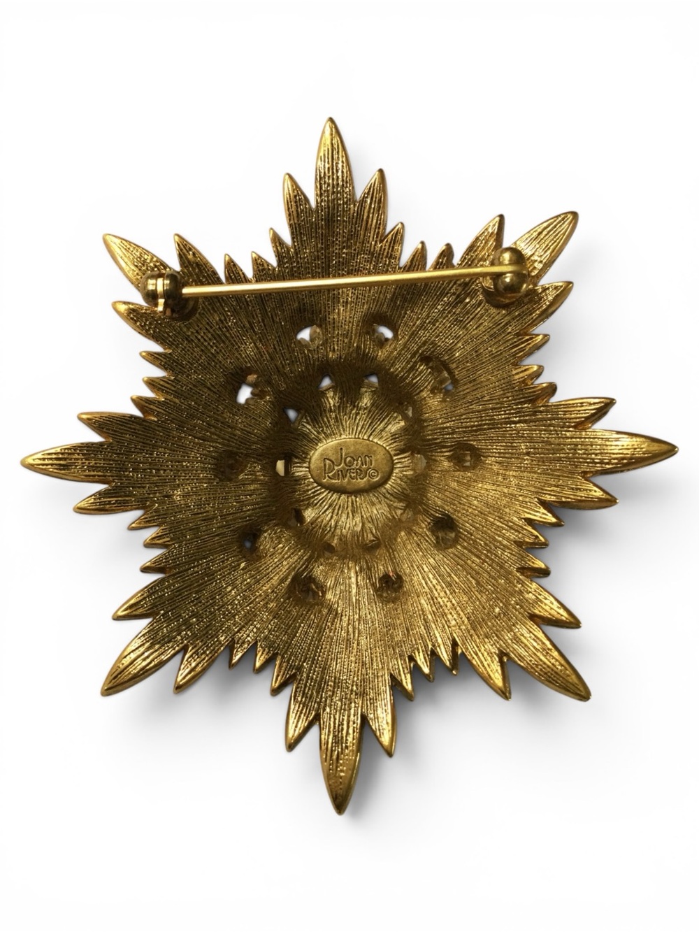 Vintage Joan Rivers Signed Starburst Brooch w/ Citrine, Amber & AB Rhinestones - Picture 12 of 13